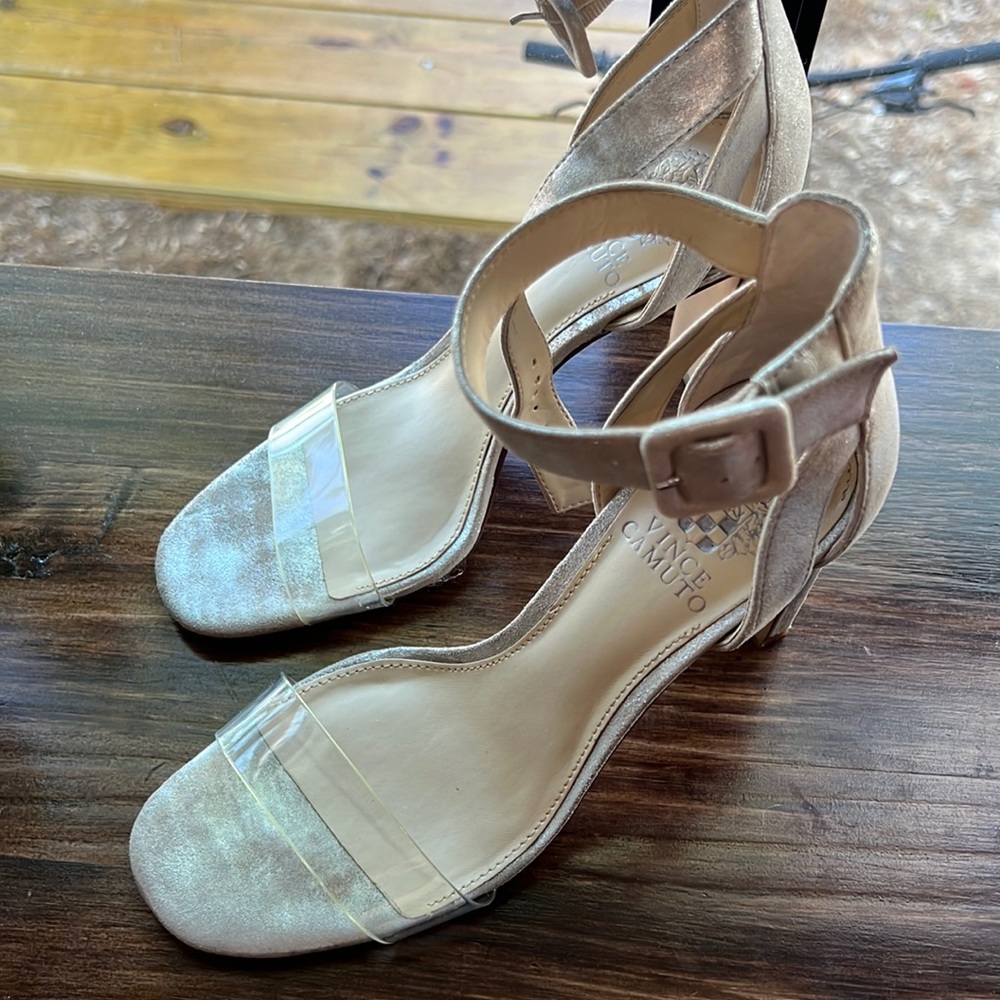 Vince Camuto heels clear/silver/gold
